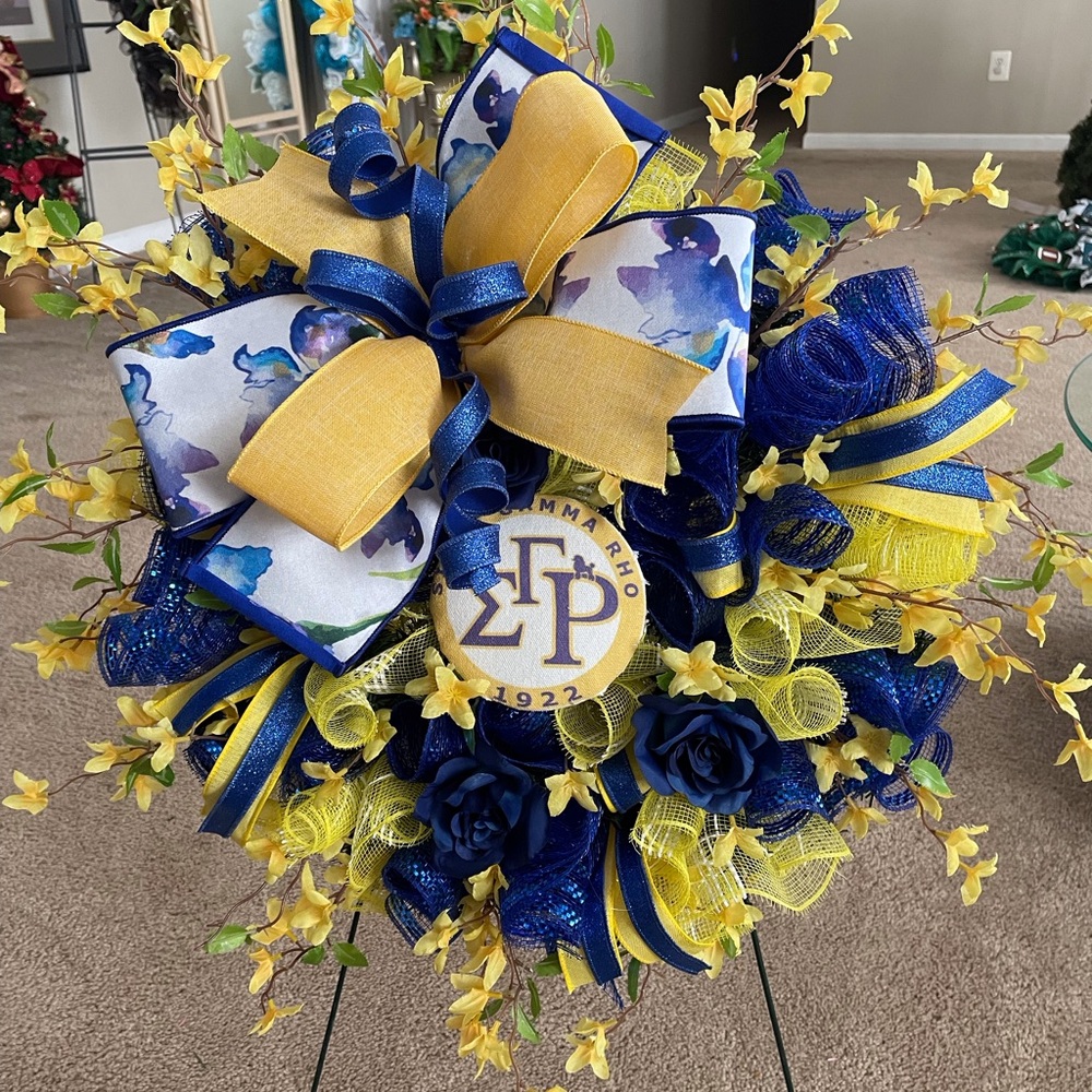 Sigma Gamma Rho Sorority, Blue and Yellow Decorative Wreath!